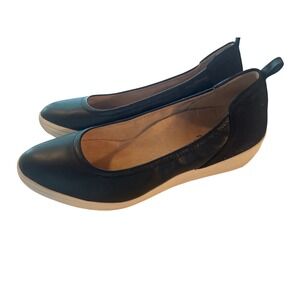 Vionic Jacey Slip-On Shoes Size 7.5 Black Leather Comfort Wedge EUC